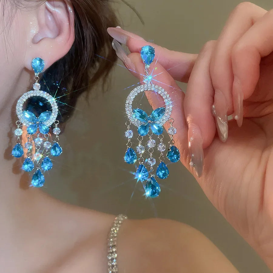 Inlaid Rhinestone Zircon Round Butterfly Jewelry Sets for Women 2025 Fashion Light Luxury High-end Wedding Earring Necklace Set