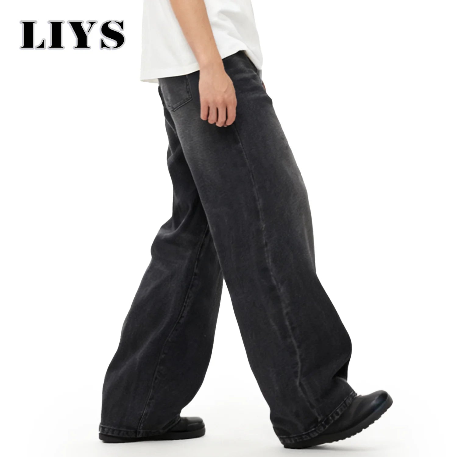 Four Season Men's Jeans Korean Version Student Casual Pant American Retro Gray Black Loose Wide Leg Jean Baggy Men's Denim Pants