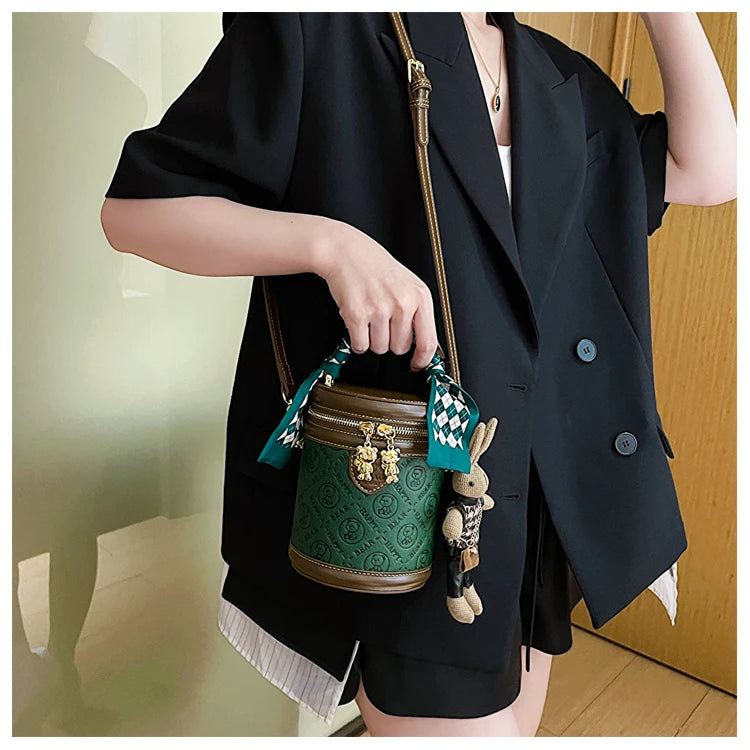 cute bear design crossbody bags for women,mellifluous women's handbag,knurling cylindrical shoulder purse,Girl handbag purse