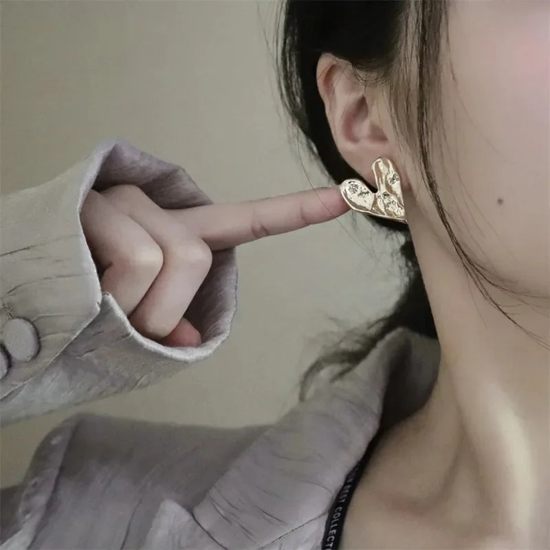 Concave Convex Uneven Ear Accessories Alloy Gift For Women's Gift Gold Colour Earring Ear Stud Heart Earrings Fashion Jewelry