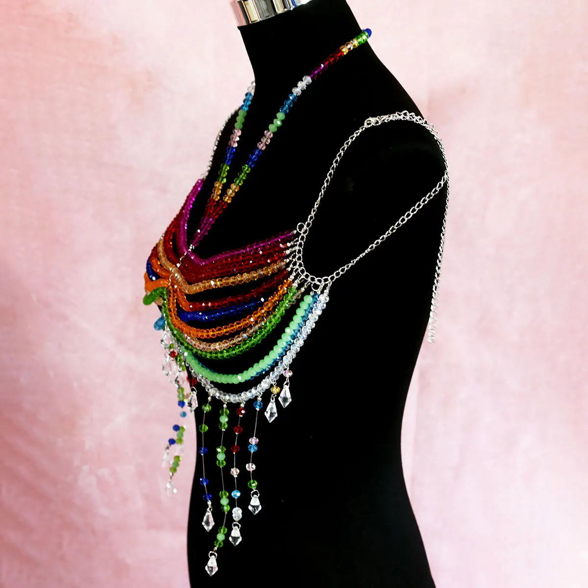 Beach Party Bohemian Style Bikini Chest Chain Holiday Multicoloured Crystal Beaded Body Chain Stage Performance Accessories