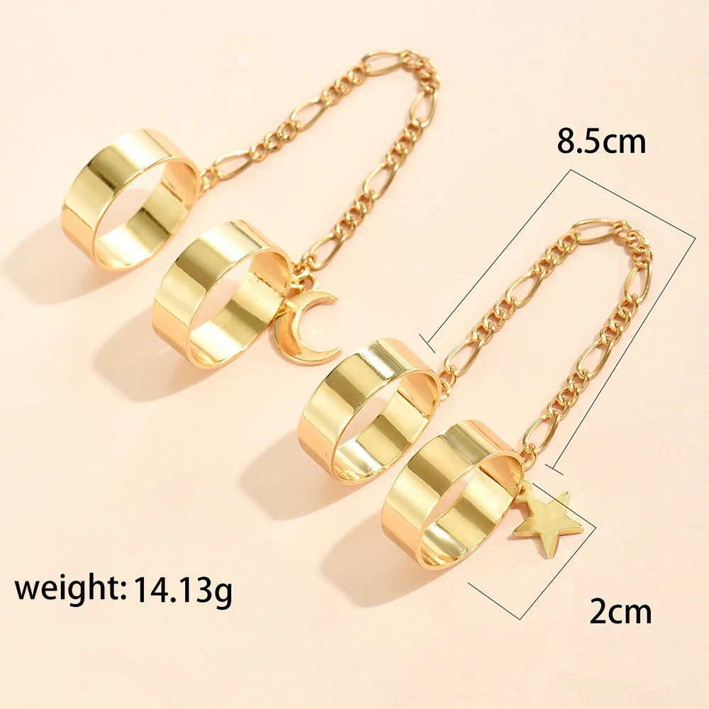 Simple Heart Pendant Chain Bracelet Link Connected Gold plated Wide Finger Ring Bracelets for Women Link Hand Harness Jewelry