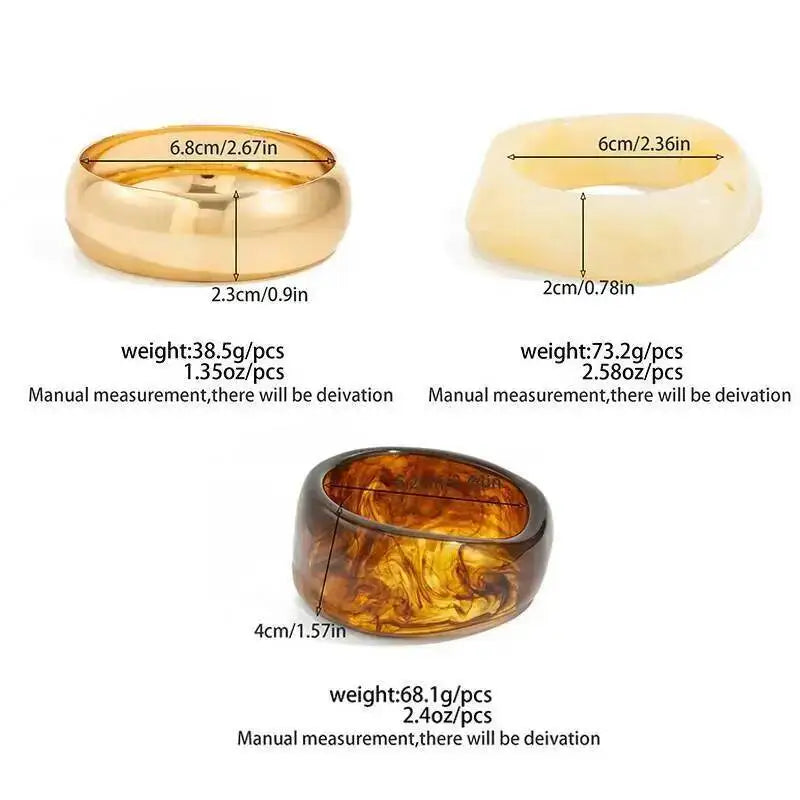 IngeSight.Z 3 Styles Trendy Exaggerated Resin Wide Bangles for Women Punk Gold Color Geometric Heavy Metal Bracelets Men Jewelry