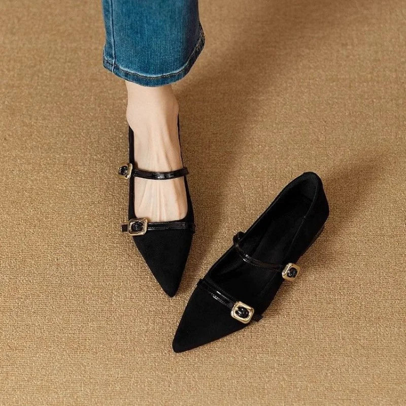 2025 Fall New French Pointed-Toe Leopard Print Mary Janes - Elegant Stylish Commuter Flat Shoes with Single Buckle