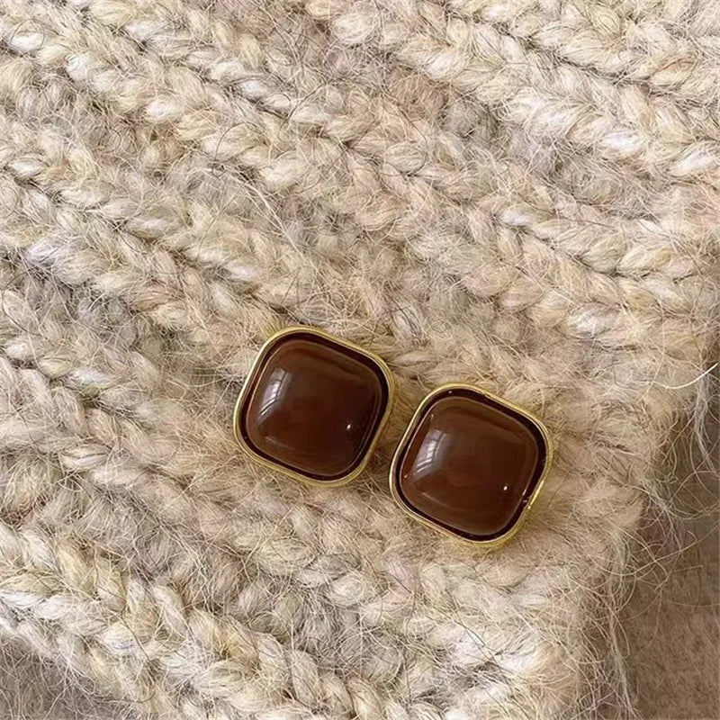 Coffee women fashionable earrings simple exquisite square geometric pattern new style jewelry birthday party gifts