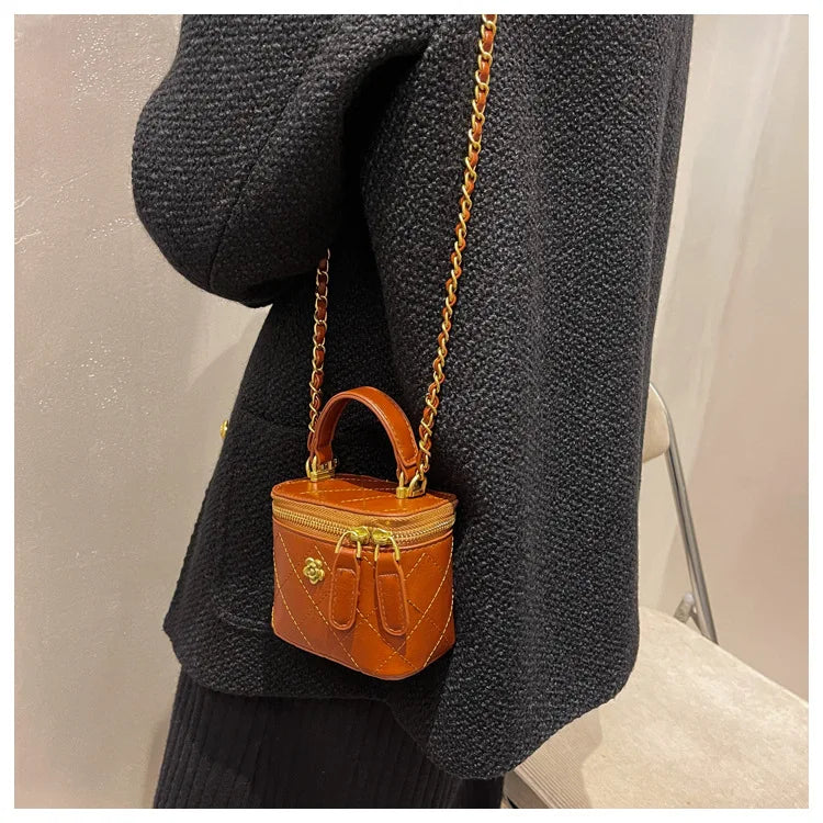 Small Shoulder Bucket Bag For Women Classic Mini Clutches Female Small Square Box Crossbody Metal Chain Handbag