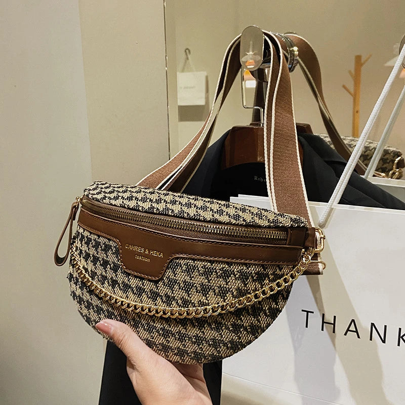 New Fashion Leopard Women Waist Bag Female Phone Purses Ladies Chest Wide Strap Crossbody Shoulder Bags Small Chain Fanny Packs