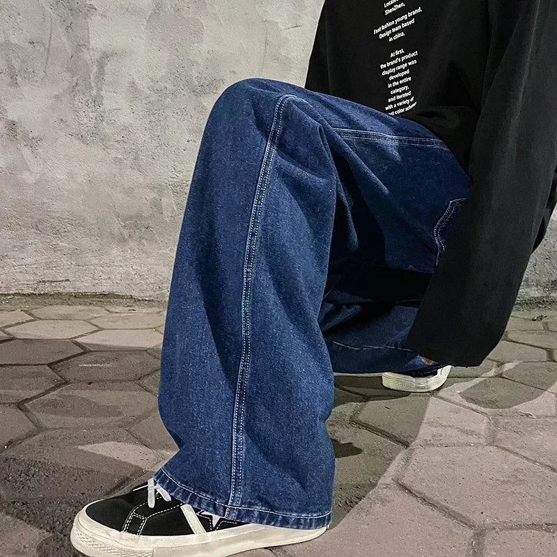 2025 Men's Jeans Korean Version Student Casual Pants High Street Straight Loose Wide Leg Jeans Black Grey Blue Baggy Jeans