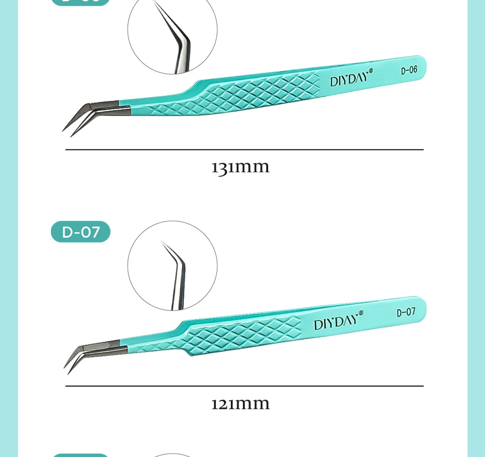 DIYDAY Anti-Slip Tweezers, High-Density Fiber Tip for Eyelash Extensions & Eyebrow, Professional Precision Beauty Tools