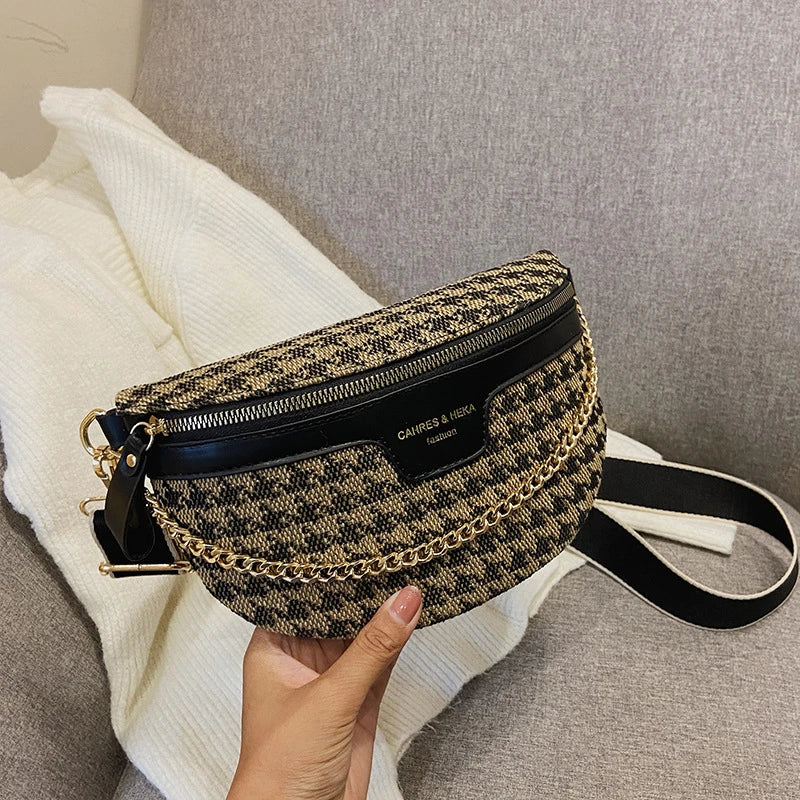 New Fashion Leopard Women Waist Bag Female Phone Purses Ladies Chest Wide Strap Crossbody Shoulder Bags Small Chain Fanny Packs