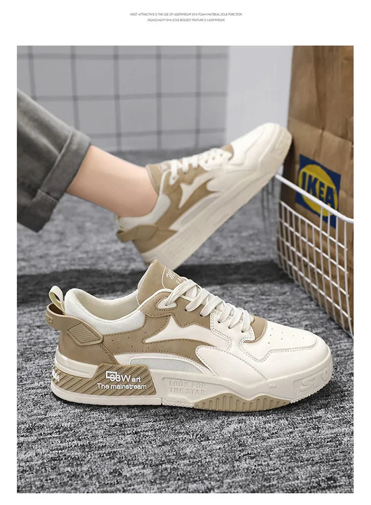 Men's Sneakers Men's Comfortable Platform Shoes 2024 Trend Lace-up Vulcanized Shoes White Casual Sneakers Zapatillas
