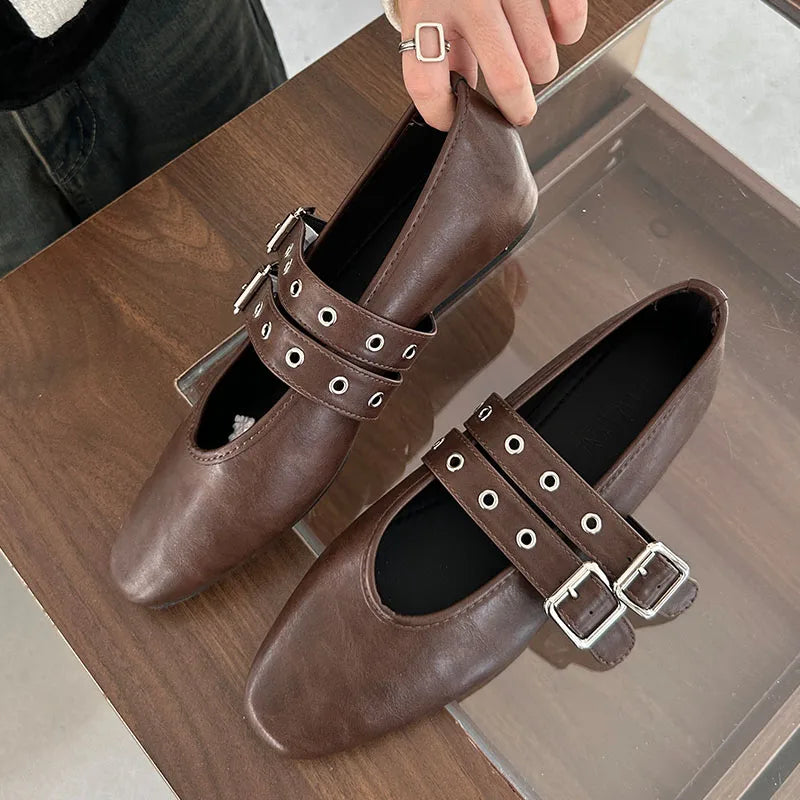 Female Buckle Strap Footwear Ballet Flats Fashion Women Dance Shoes Spring Round Toe Ladies Flats With Lolita Shoes