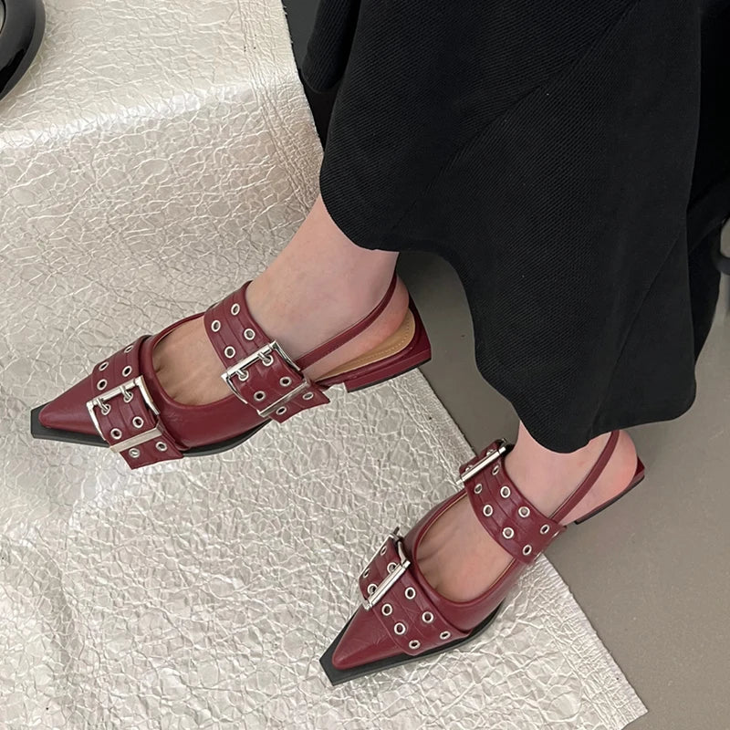 Women Flat With Shoes 2025 Designer Luxury Buckle Fashion Ladies Flats Shoes Slingback Pointed Toe Casual Female Sandals Mules