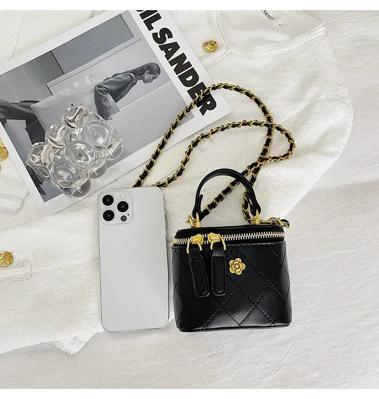 Small Shoulder Bucket Bag For Women Classic Mini Clutches Female Small Square Box Crossbody Metal Chain Handbag