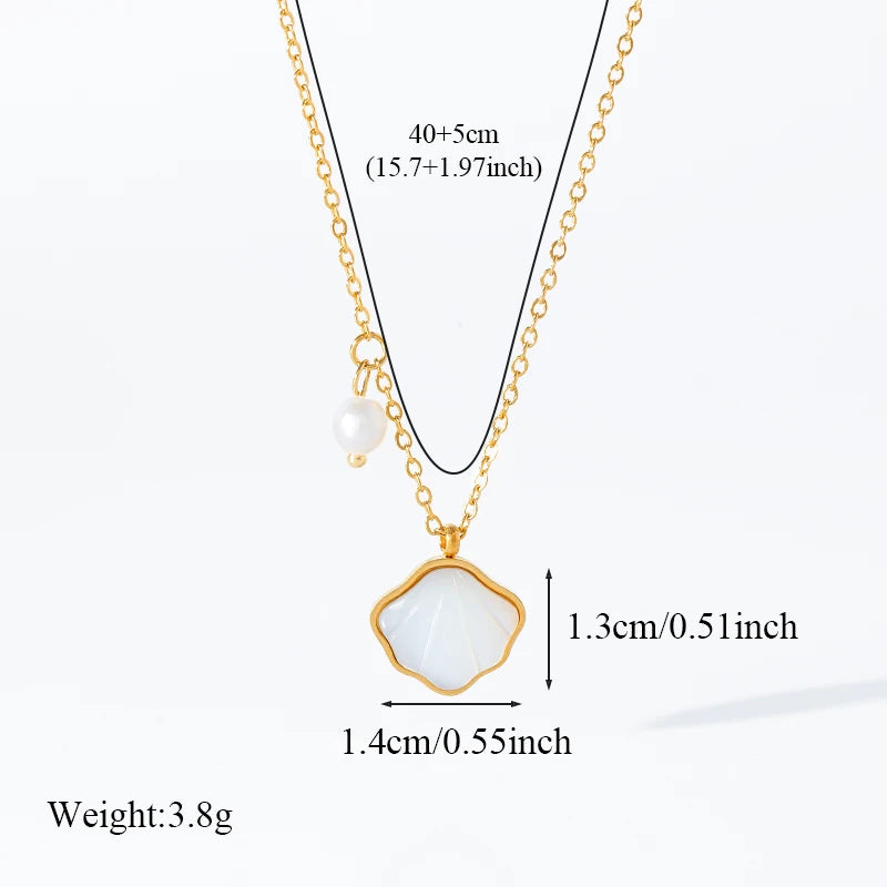 EILIECK 316L Stainless Steel Gold Color Shell Starfish Zircon Pendant Necklace For Women Fashion New Gift Neck Chain Jewelry