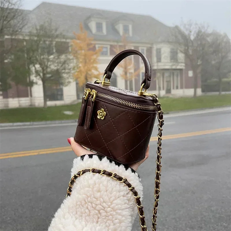 Small Shoulder Bucket Bag For Women Classic Mini Clutches Female Small Square Box Crossbody Metal Chain Handbag