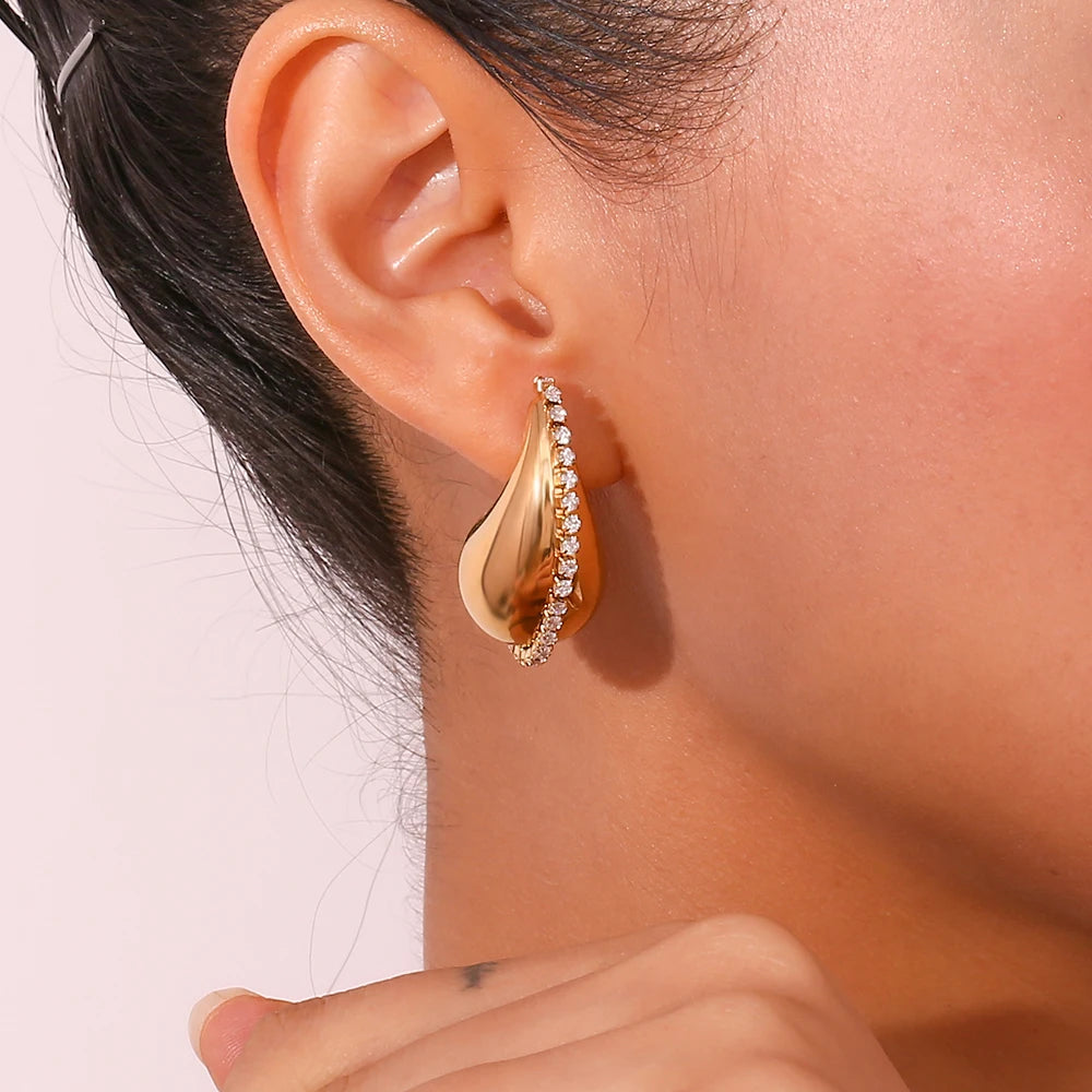 E.B.belle Water Droplet Series Earrings Stainless Steel 18K Gold Plated Women Statement Jewelry Accessories