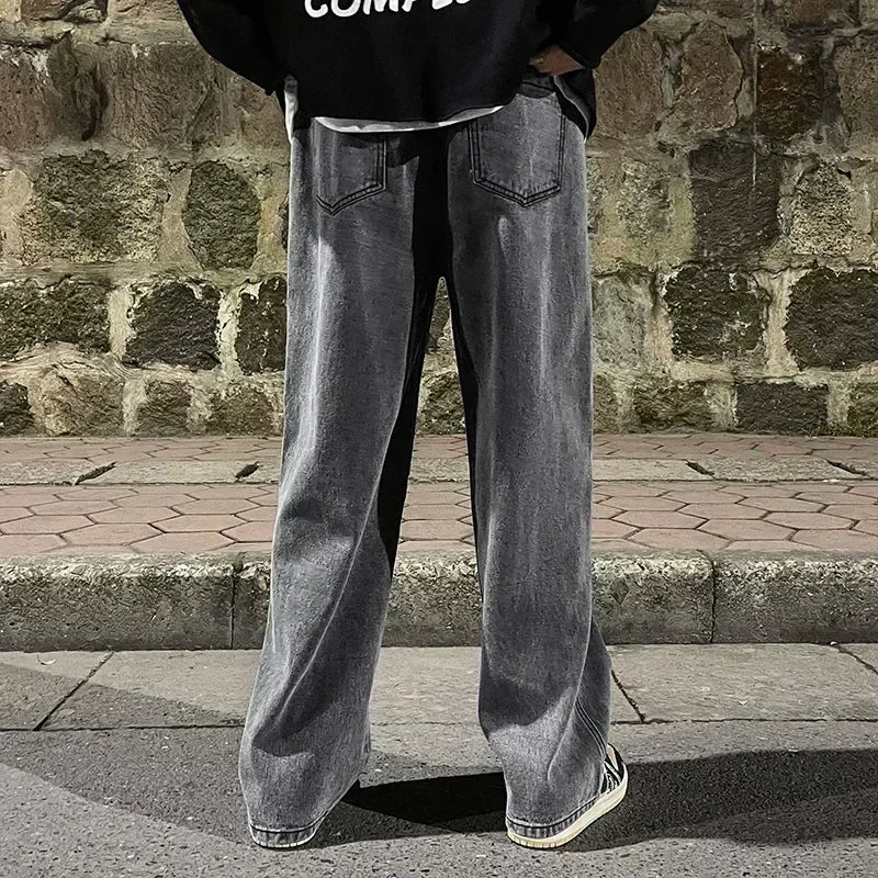 2025 Men's Jeans Korean Version Student Casual Pants High Street Straight Loose Wide Leg Jeans Black Grey Blue Baggy Jeans