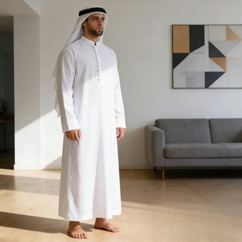 2026 Arab Middle East Men's Robe Loose Stand-up Collar New Round Neck Robe