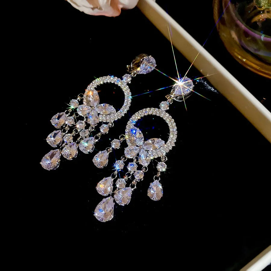Inlaid Rhinestone Zircon Round Butterfly Jewelry Sets for Women 2025 Fashion Light Luxury High-end Wedding Earring Necklace Set