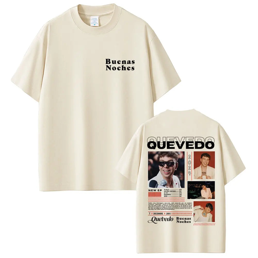 Rapper Quevedo Buenas Noches T-shirt Men Women Hip Hop Fashion Street Crewneck T Shirts Men's Cotton Casual Vintage Tee Shirt