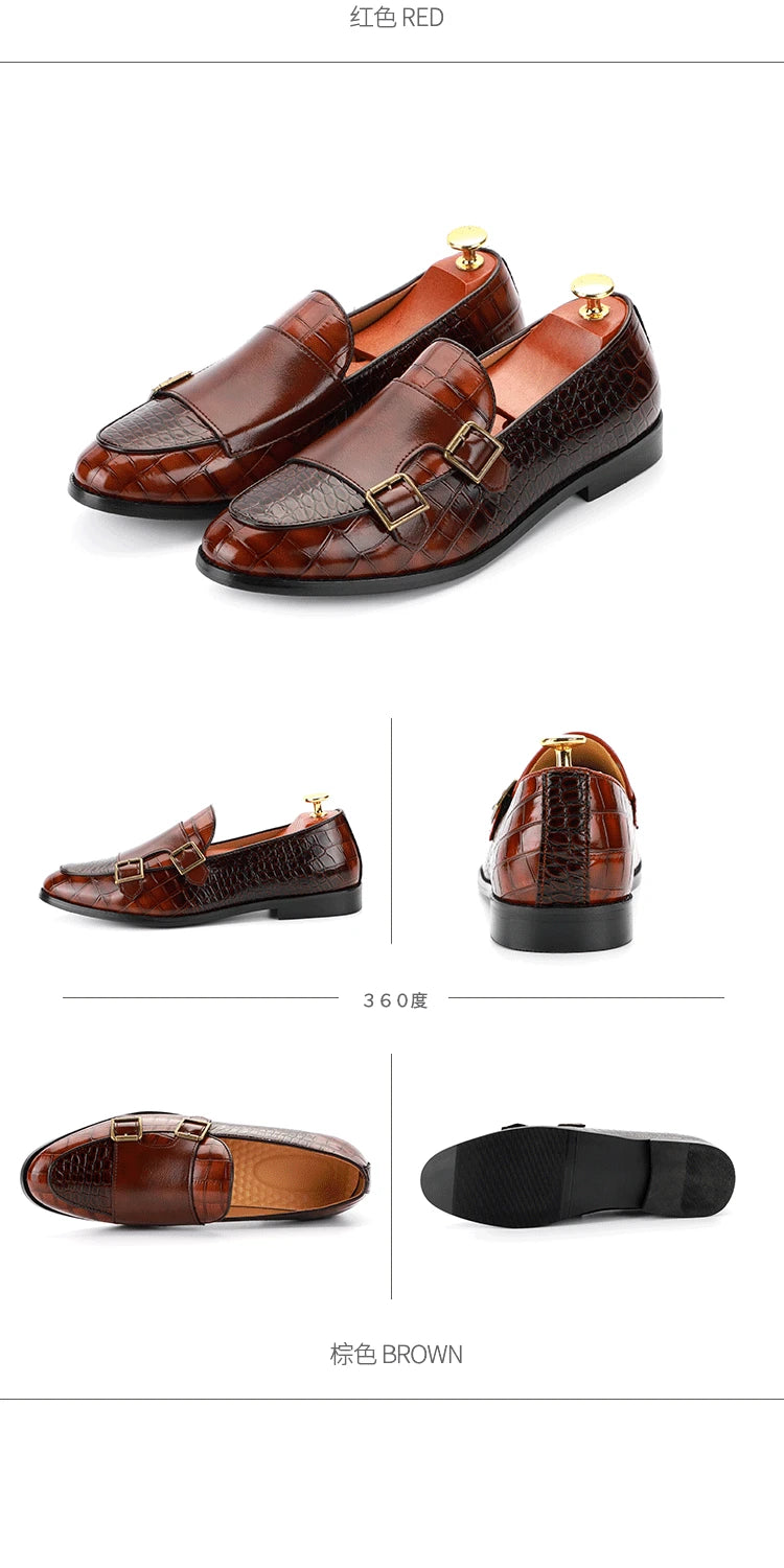 Mens Loafers Shoes Luxury Double Monk Strap Men Dress Shoes Patent Leather Designer Shoes Men High Quality Office 2025 Business