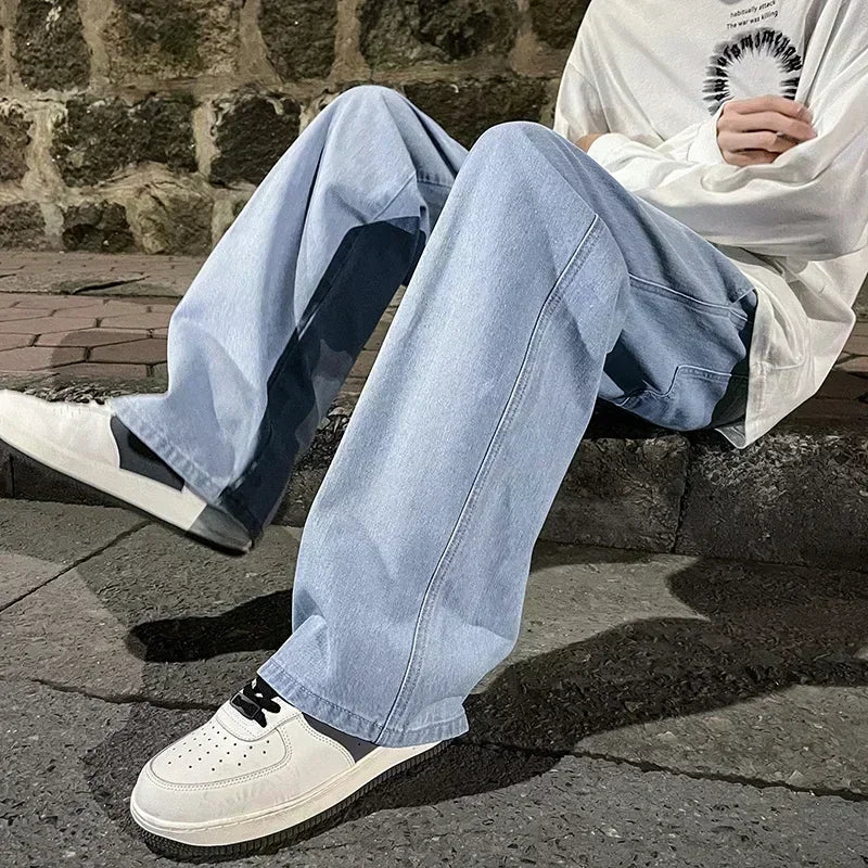 2025 Men's Jeans Korean Version Student Casual Pants High Street Straight Loose Wide Leg Jeans Black Grey Blue Baggy Jeans