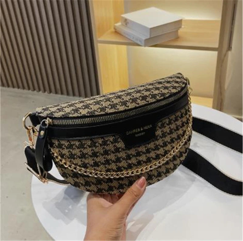 New Fashion Leopard Women Waist Bag Female Phone Purses Ladies Chest Wide Strap Crossbody Shoulder Bags Small Chain Fanny Packs