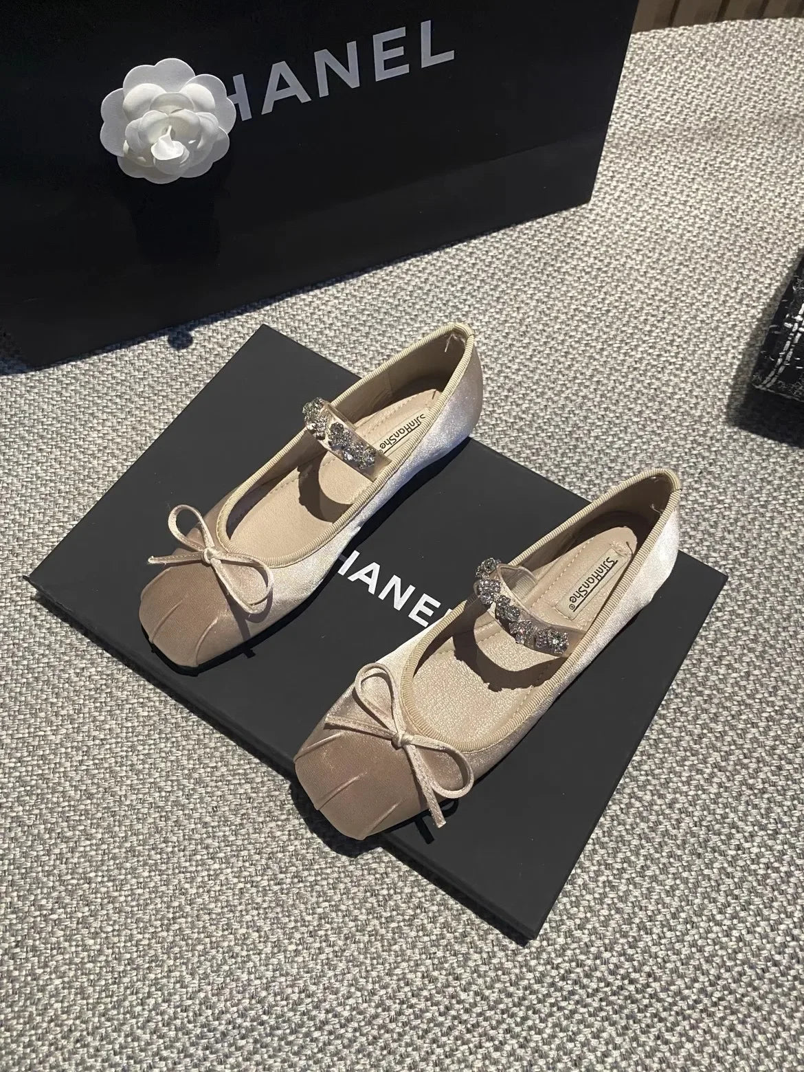 Square Toe Flat Shoes for Women Rhinestone Spring Autumn 2025 New Ballet Shoes Mary Jane Shoes for Women Big Size 42 43 44