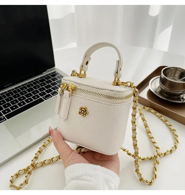 Small Shoulder Bucket Bag For Women Classic Mini Clutches Female Small Square Box Crossbody Metal Chain Handbag