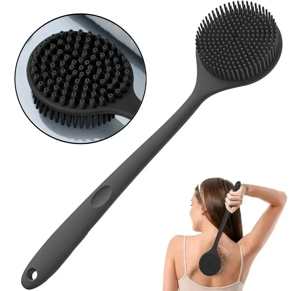 Soft Back Scrubber Brush Silicone Skin Massager Bath Shower Scrubbing Brush with Handle Body Wash Exfoliating Scrub Bath Supplie