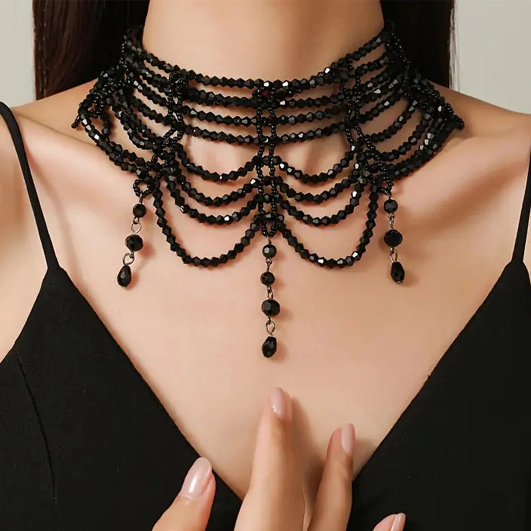 Fashion Black White Crystal Beads Necklace for Women Handmade Bohemian Drop Beaded  Choker Necklaces Ladies' Charm Jewelry