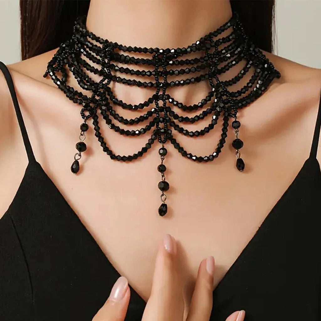 Fashion Black White Crystal Beads Necklace for Women Handmade Bohemian Drop Beaded  Choker Necklaces Ladies' Charm Jewelry