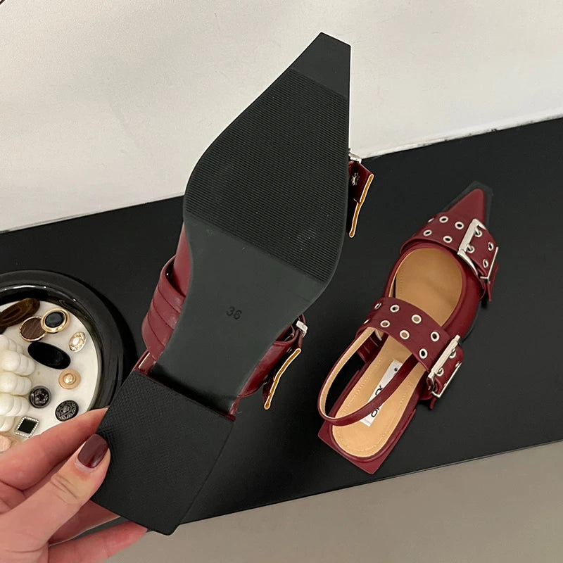 Women Flat With Shoes 2025 Designer Luxury Buckle Fashion Ladies Flats Shoes Slingback Pointed Toe Casual Female Sandals Mules
