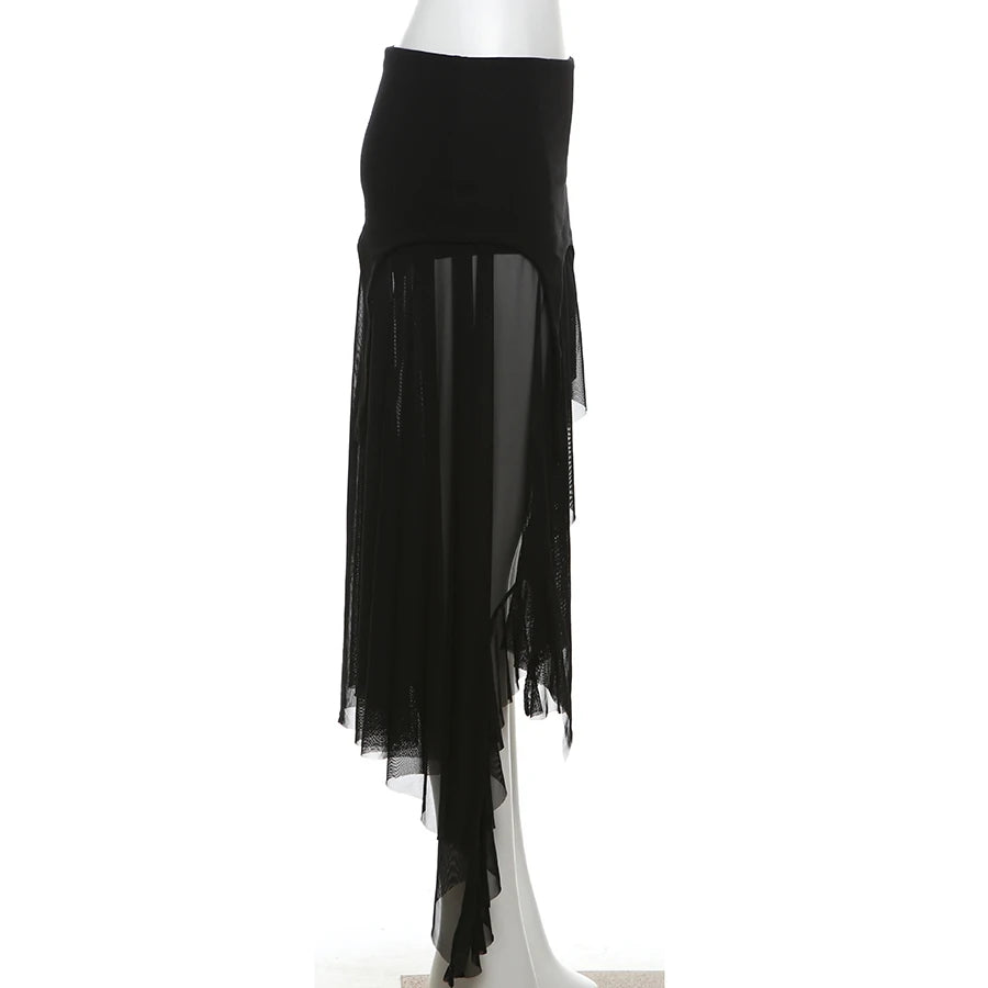 Nibber 2024 Summer Solid Color Simple All-match Casual Sexy Fimbriate High Street Trendy Cool Women's Laminated Ruffled Skirt