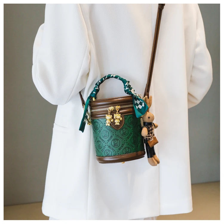 cute bear design crossbody bags for women,mellifluous women's handbag,knurling cylindrical shoulder purse,Girl handbag purse
