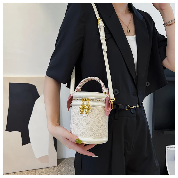 cute bear design crossbody bags for women,mellifluous women's handbag,knurling cylindrical shoulder purse,Girl handbag purse
