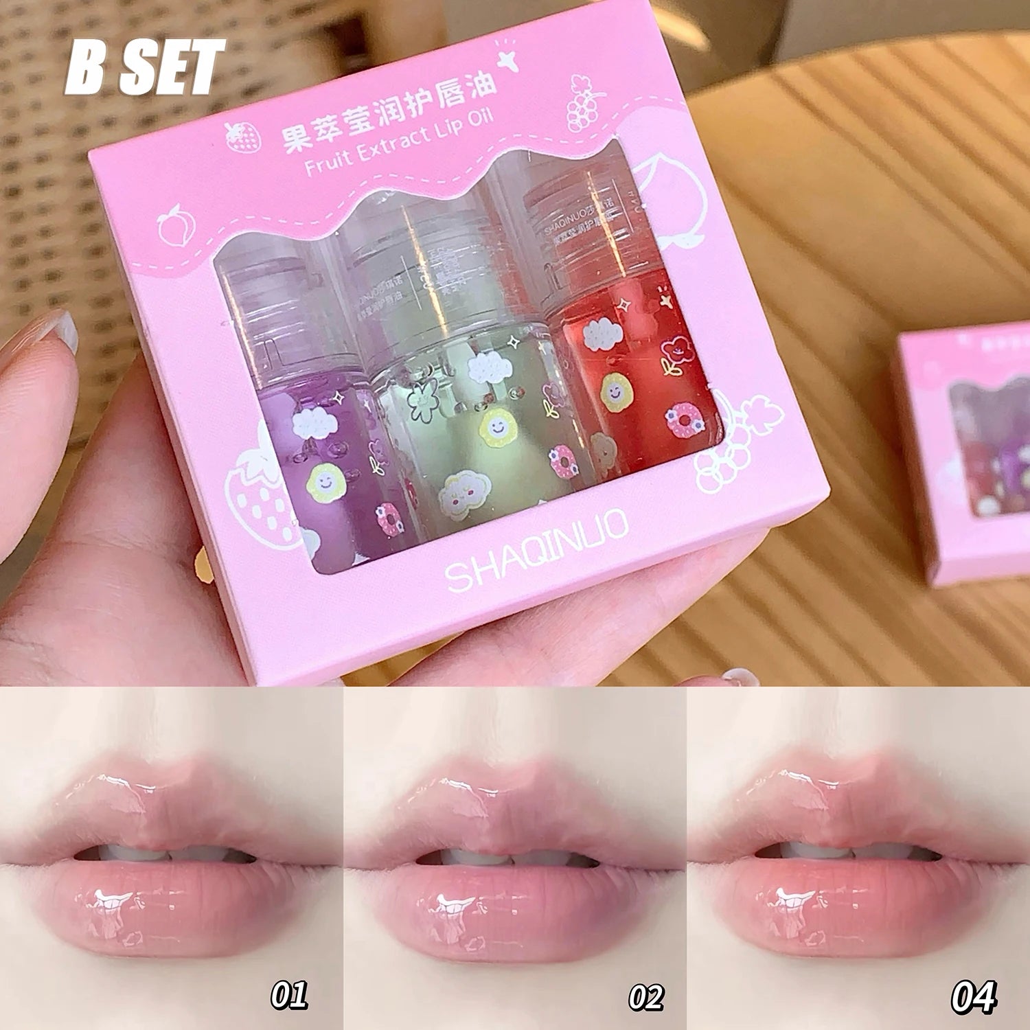 1/3Pcs Fruit Lip Oil Set Transparent Jelly Mirror Water Lip Gloss Nourishing Moisturising Anti-Dry Lips Plumping Makeup Lip Care