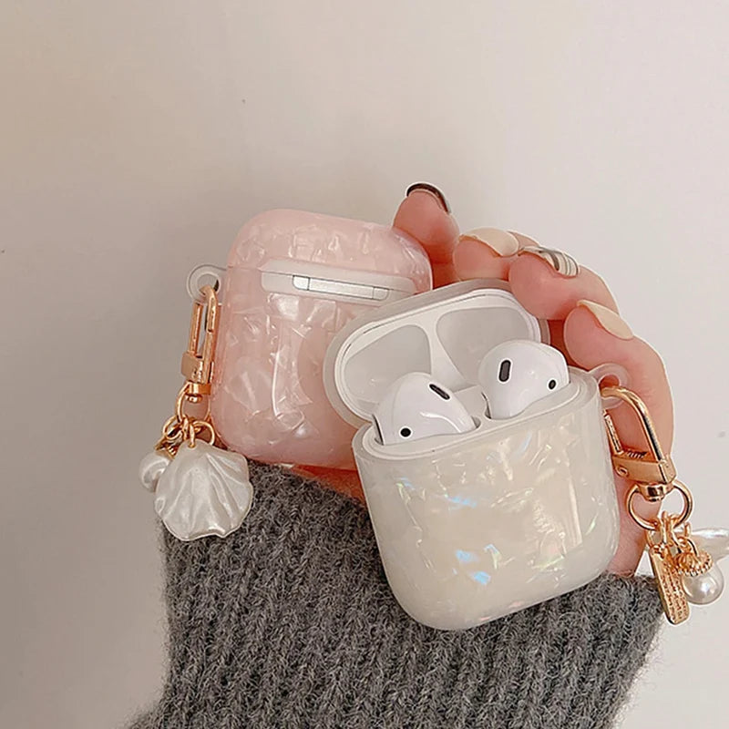 Luxury Girls Pearl Case Protective Shell with Keychain For AirPods 4 3 2 1 Pro Wireless Earphone Accessories Headphone Box Cover