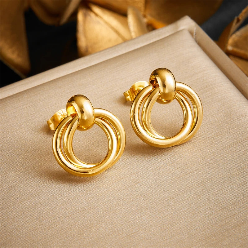 DIEYURO 316L Stainless Steel Love Pearl Round Square Fan Shaped Irregular Design Earrings Women New Trend Ear Jewelry Gift Party
