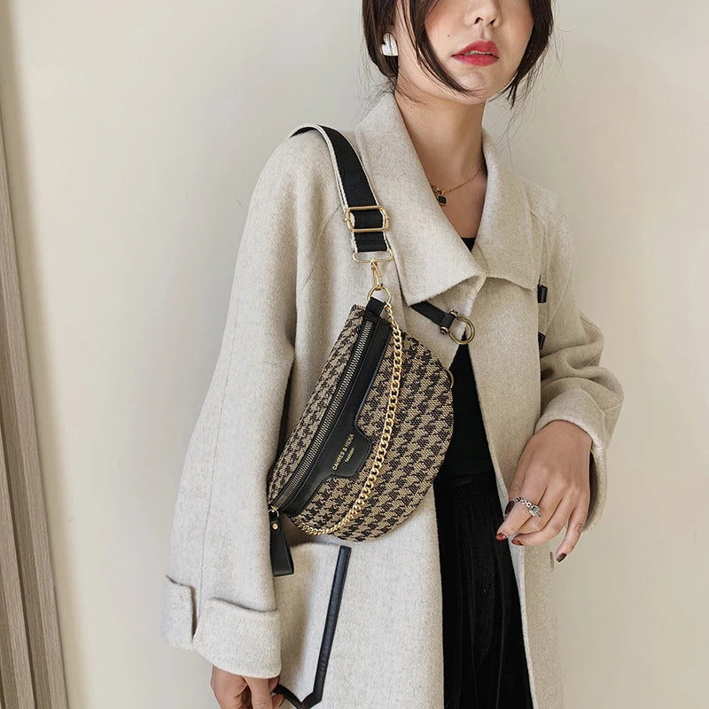 New Fashion Leopard Women Waist Bag Female Phone Purses Ladies Chest Wide Strap Crossbody Shoulder Bags Small Chain Fanny Packs
