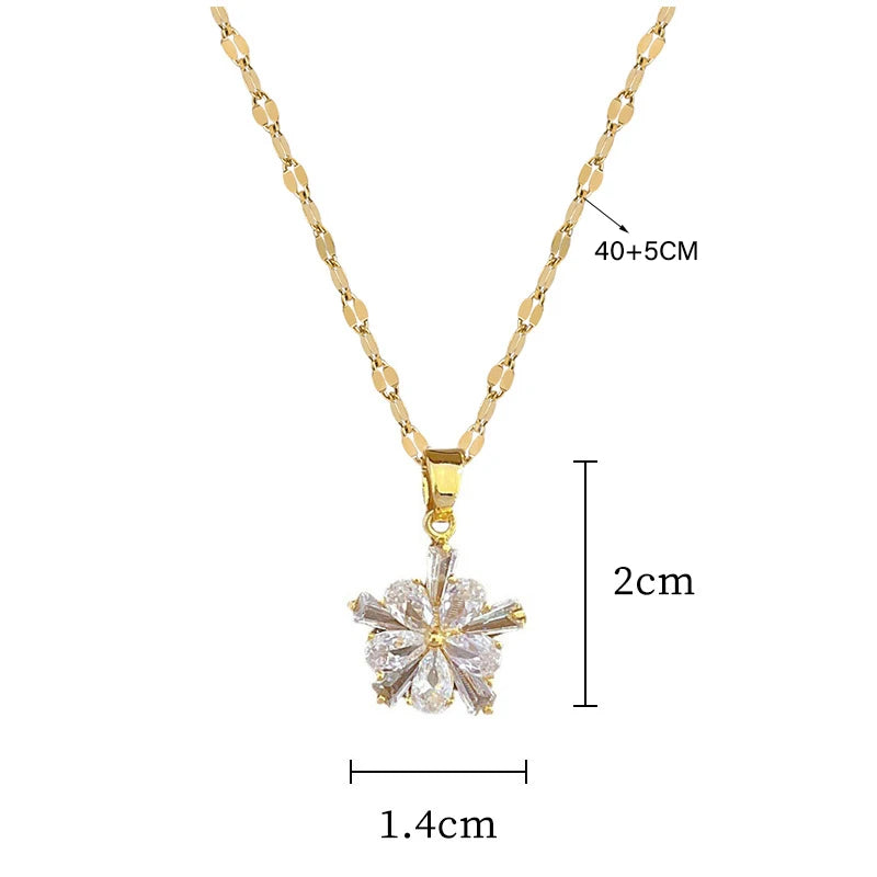 DIEYURO 316L Stainless Steel Lovely White Crystal Flower Charm Necklace Earrings For Women Girl New Trendy Jewelry Set Gift