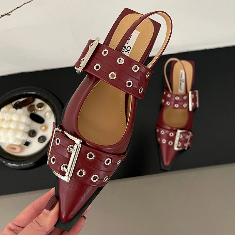 Women Flat With Shoes 2025 Designer Luxury Buckle Fashion Ladies Flats Shoes Slingback Pointed Toe Casual Female Sandals Mules