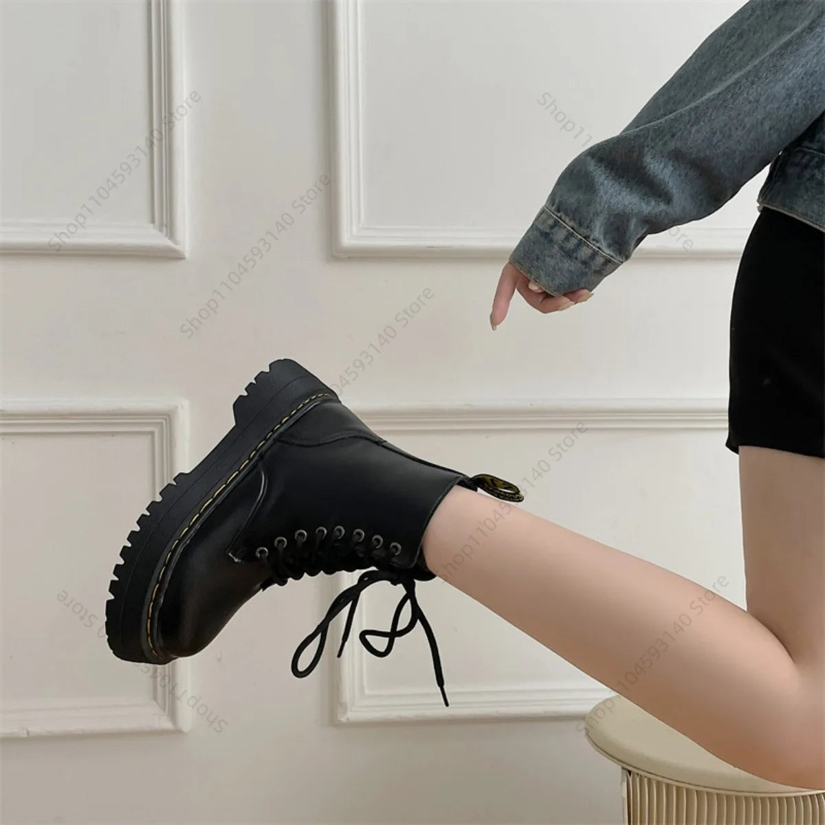 Minimalist Women Boots Casual Shoes Leather Chelsea ladies Classic Punk Female Goth Shoes High Platform Boots Women Botas Mujer