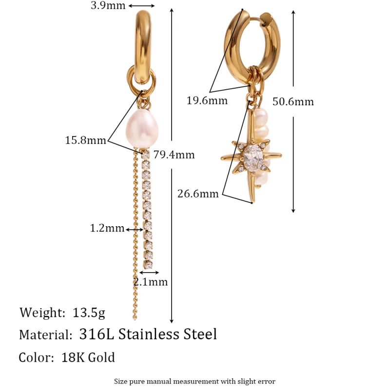 E.B.belle Elegant Freshwater Pearl Stainless Steel Tarnish Free Hoop Earring Gold Plated Jewelry For Women