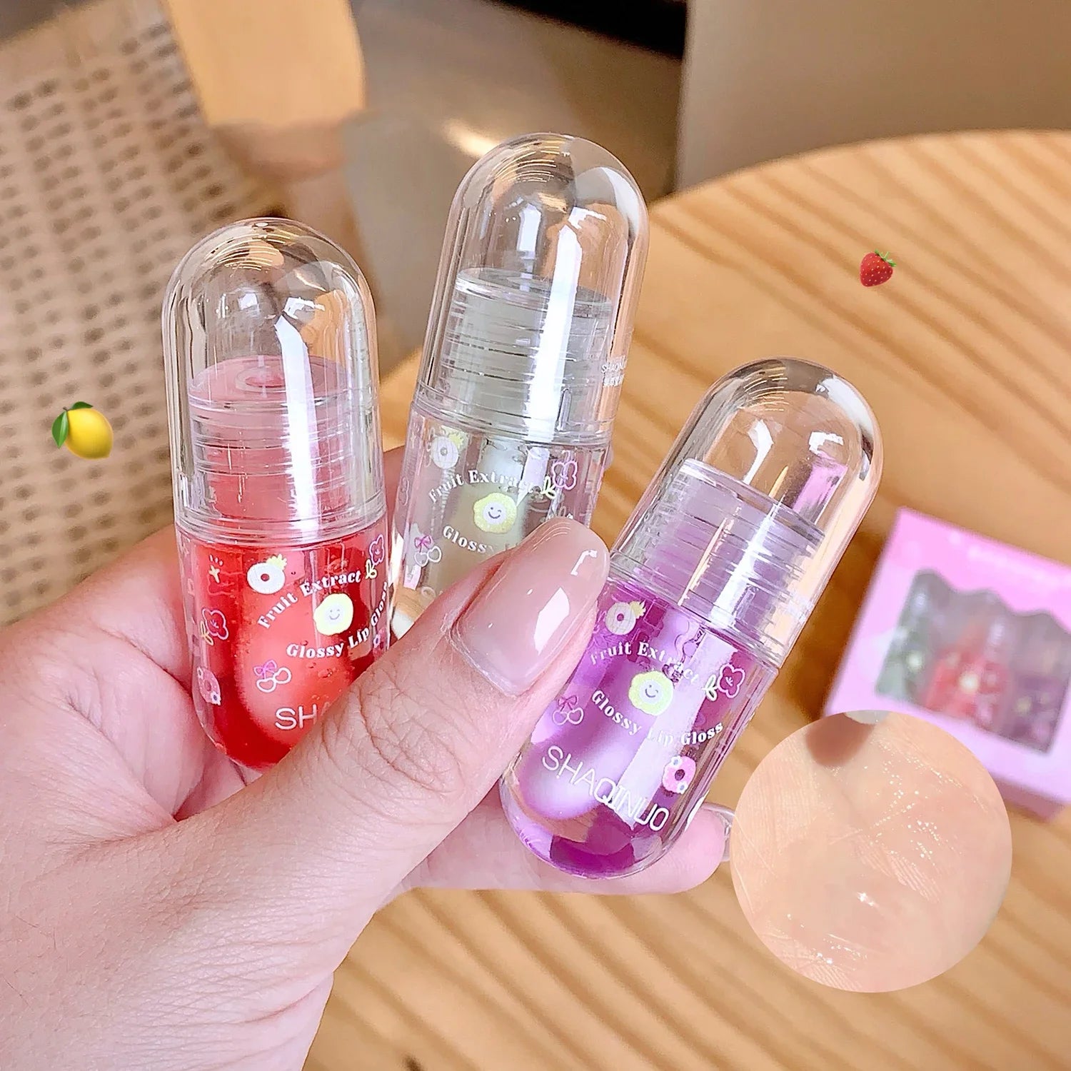 1/3Pcs Fruit Lip Oil Set Transparent Jelly Mirror Water Lip Gloss Nourishing Moisturising Anti-Dry Lips Plumping Makeup Lip Care