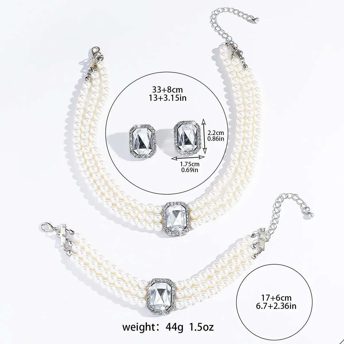 4PC Women's Fashion Light Luxury Short Style Imitation Pearl Turquoise Necklace Earrings Bracelet Jewelry Set Party Festival Gif