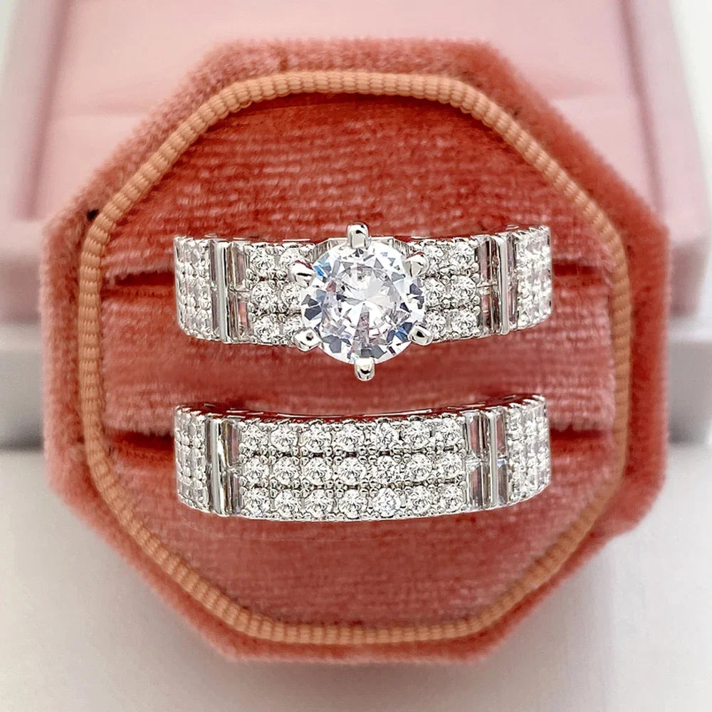 Huitan Set Lady Rings Luxury Wedding Engagement Party Finger Accessories Inlaid Shining Cubic Zirconia Graceful Fashion Jewelry