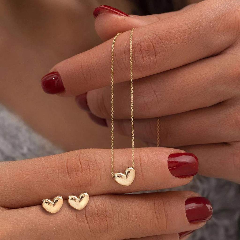 Boho Chic Gold Color Heart Jewelry Set Fashion Love Pendant Necklace Stud Earring Sets for Women Boho Daily Wear Jewelry Gifts