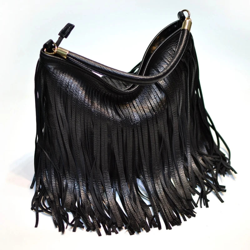 Boho Style Tassels Crossbody Bag for Women 2025 Large Capacity Casual Fringes Shoulder Bag  Zipper Large Capacity Soft Leather